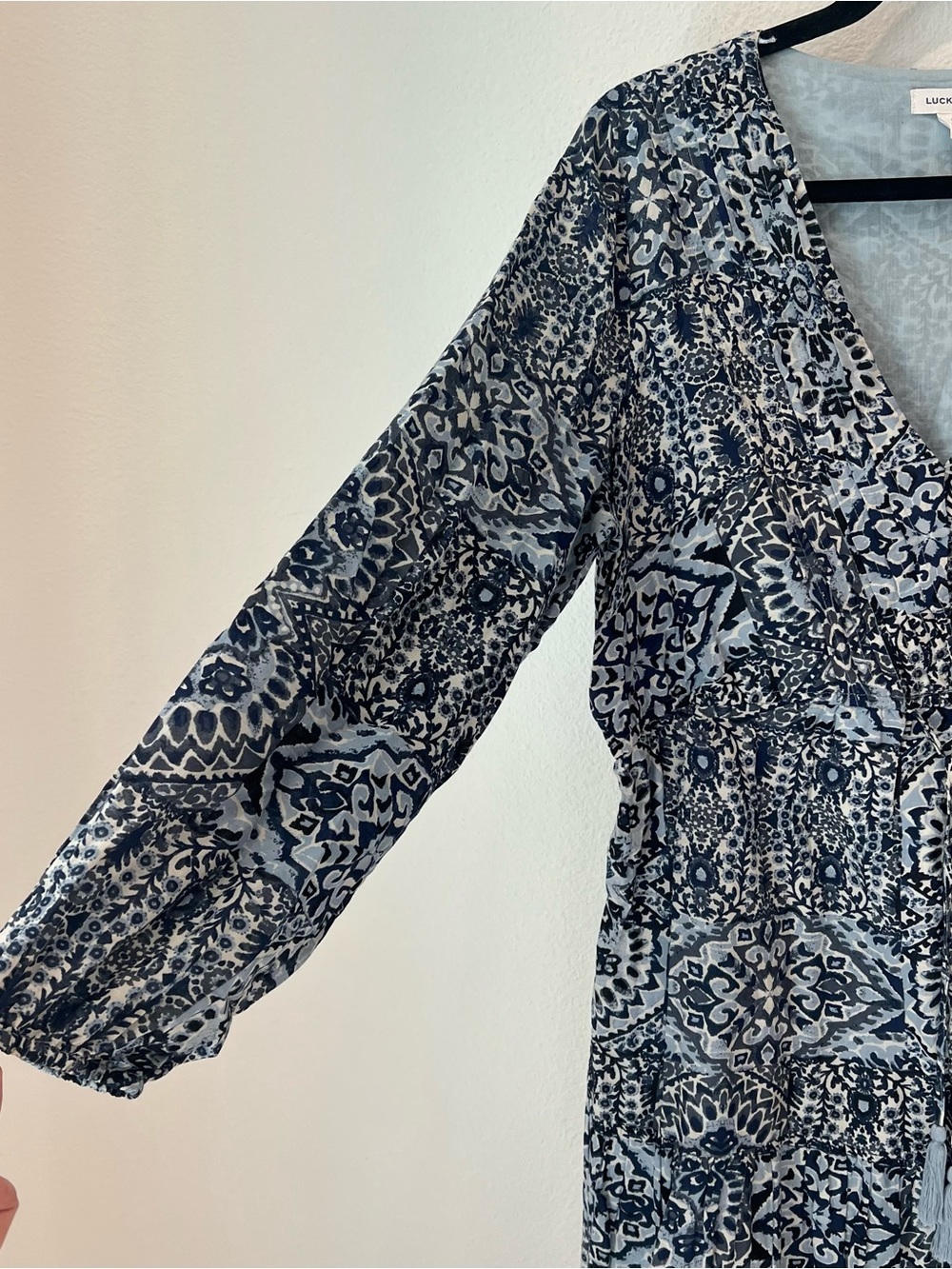 LUCKY BRAND BLUE FLORAL MIDI DRESS. SIZE Large bohemian summer party prairie - Picture 4 of 9